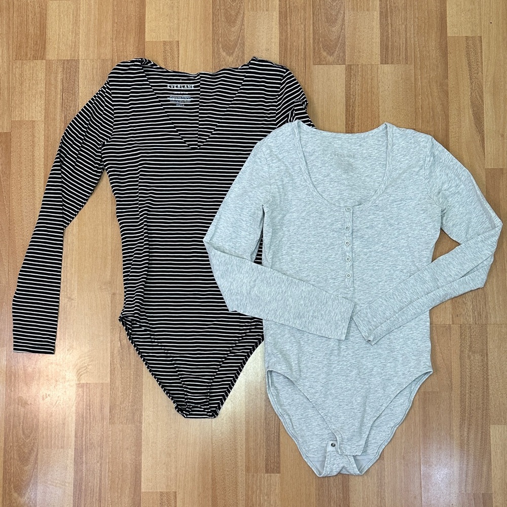 Everlane Small Striped Black and Gray Bodysuits